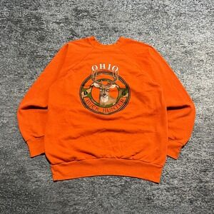 Vintage 90s Ohio Buck Hunter Crewneck Sweatshirt Mens XL Orange Signal Hunting